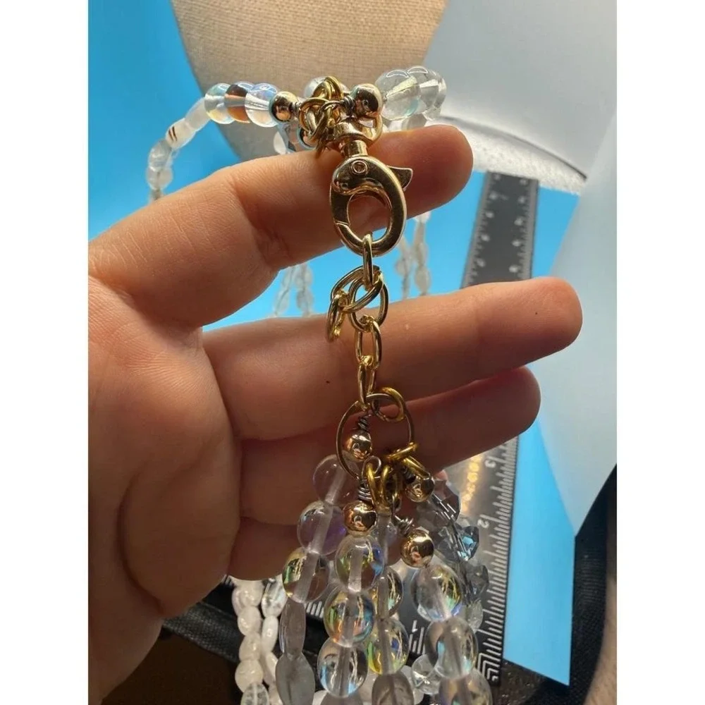 Leopard Print Crab‎ Pendant Multi-Strand Beaded Statement Necklace Gold Tone AB